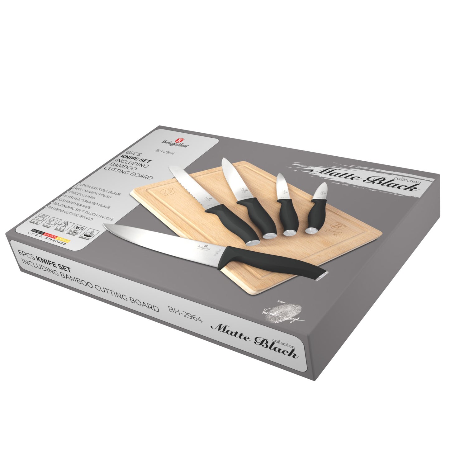 Zestaw czarnych noży Berlinger Haus z bambusową deską do krojenia